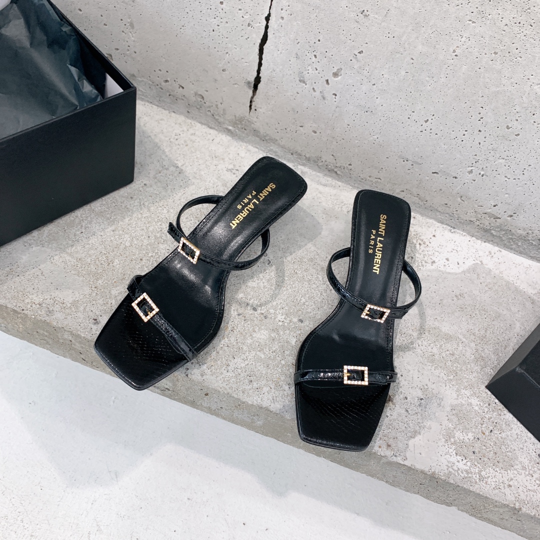Saint Laurent Nuit Mules In Lacquered Ayers - PerfectKickZ