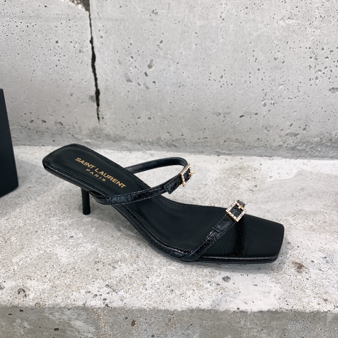 Saint Laurent Nuit Mules In Lacquered Ayers - PerfectKickZ