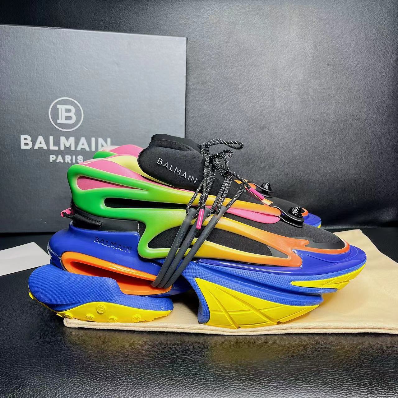 Balmain Multicolor Neoprene And Leather Unicorn Low-Top Sneakers