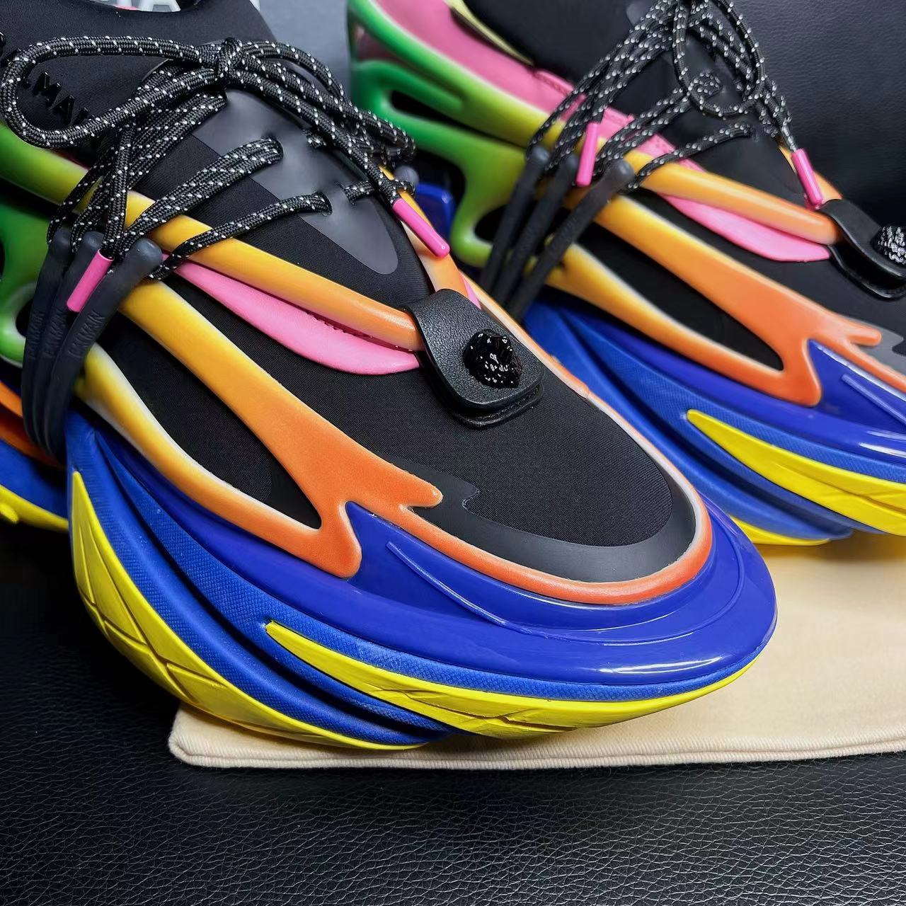 Balmain Multicolor Neoprene And Leather Unicorn Low-Top Sneakers - PerfectKickZ