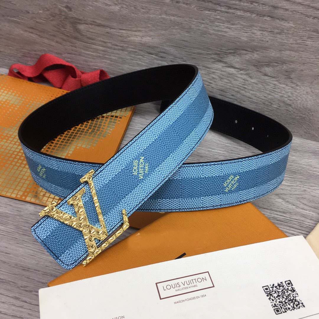 Louis Vuitton LV Initiales Damier Stripes 40mm Reversible Belt  - PerfectKickZ