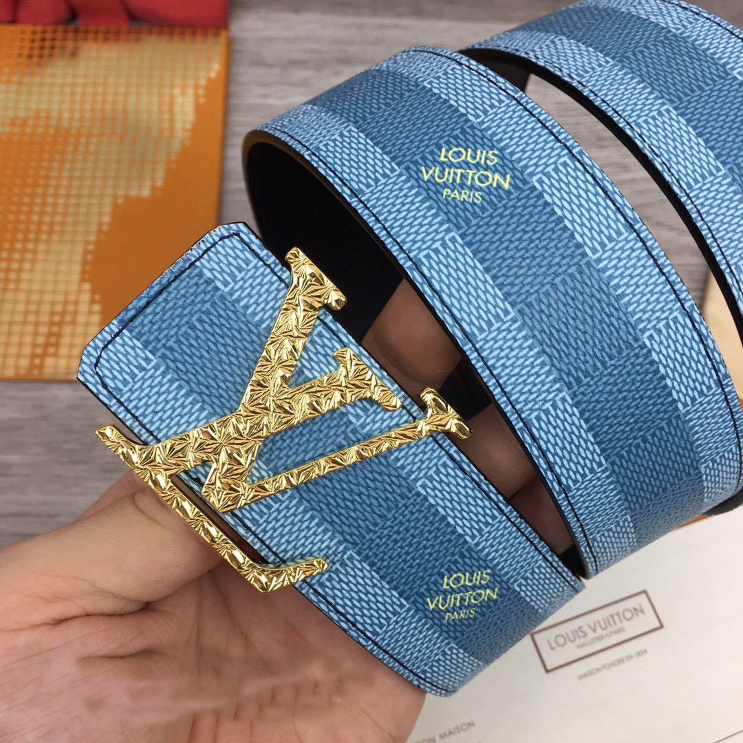 Louis Vuitton LV Initiales Damier Stripes 40mm Reversible Belt  - PerfectKickZ