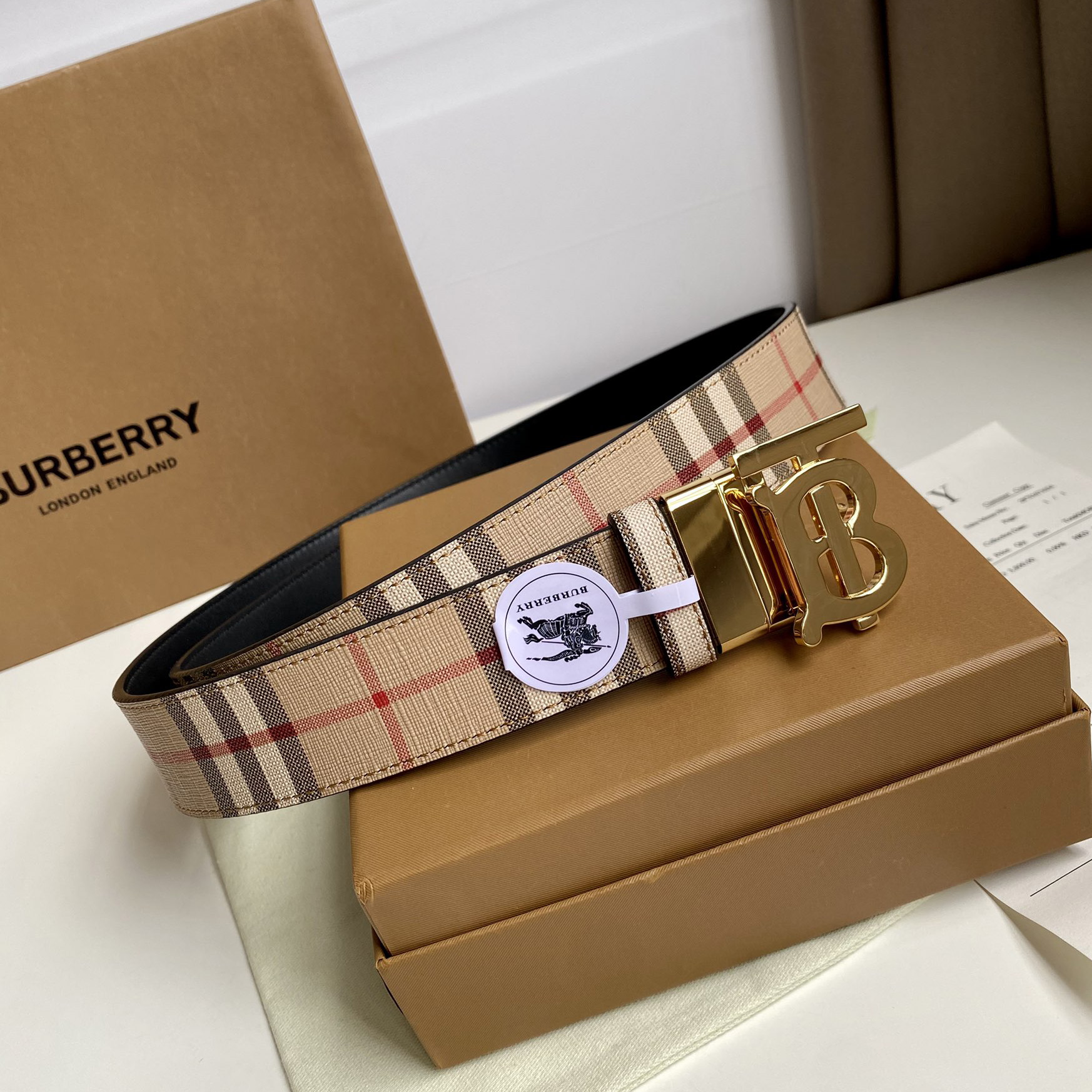 Burberry TB Monogram Vintage Check Bel—35mm - PerfectKickZ