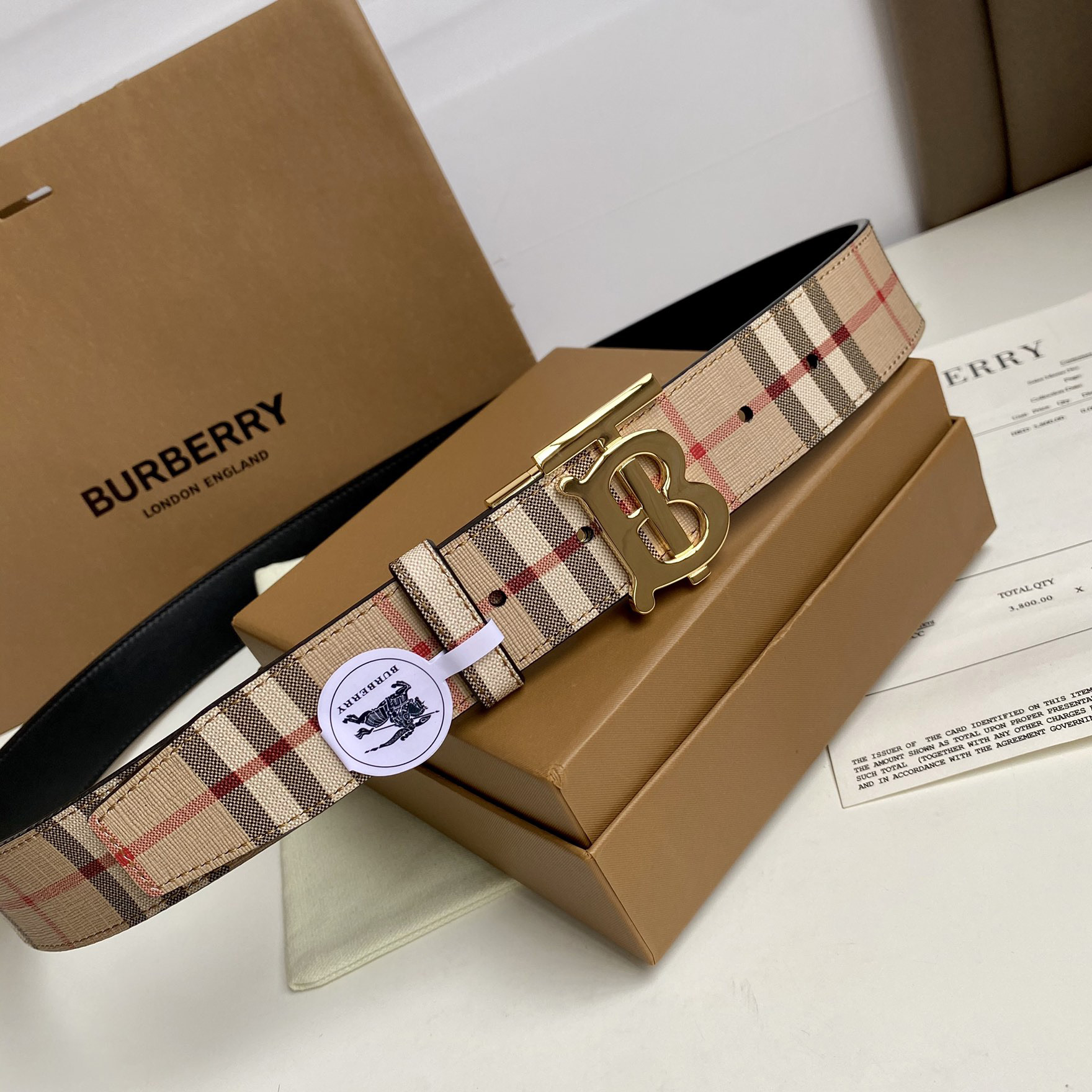 Burberry TB Monogram Vintage Check Bel—35mm - PerfectKickZ