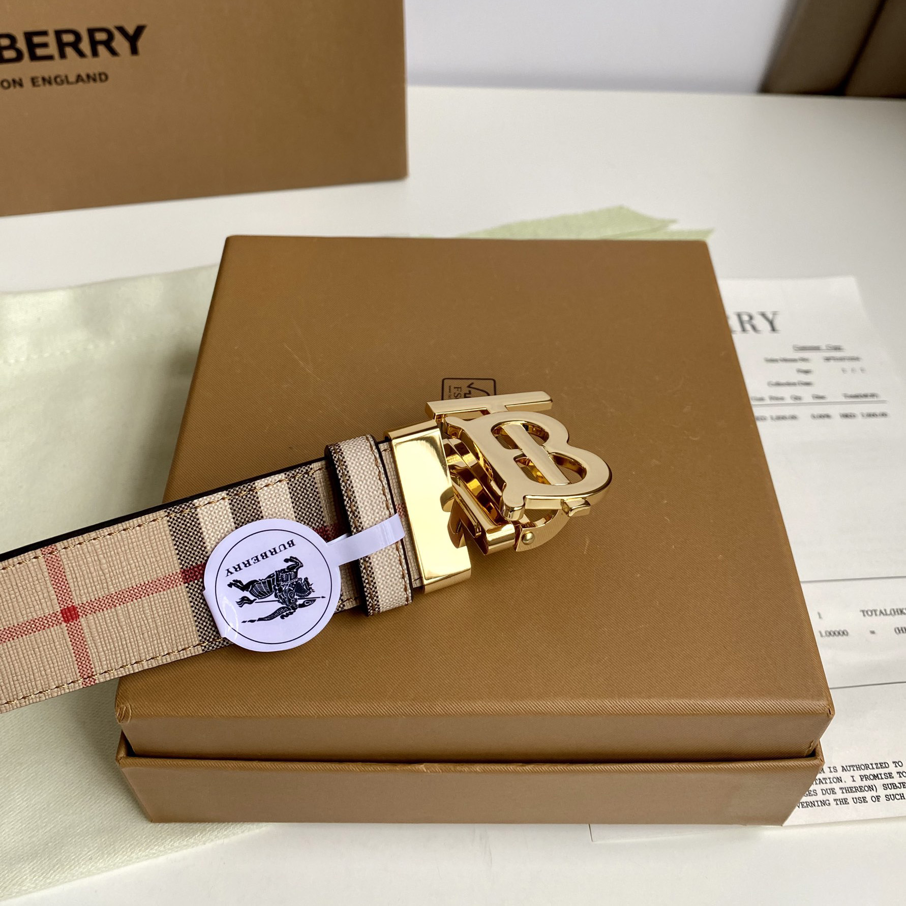 Burberry TB Monogram Vintage Check Bel—35mm - PerfectKickZ