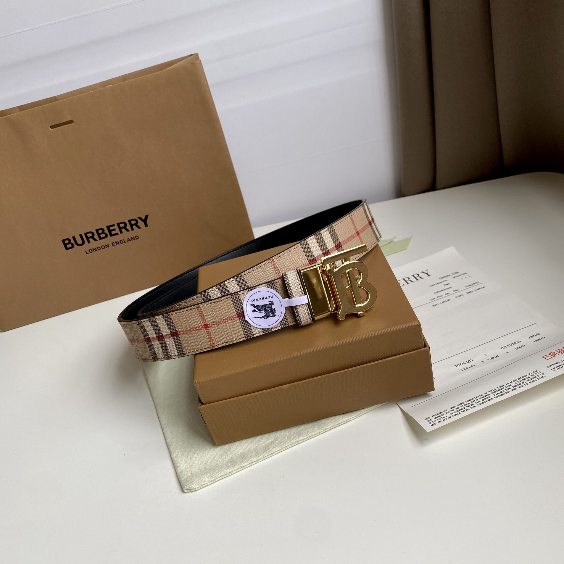Burberry TB Monogram Vintage Check Bel—35mm - PerfectKickZ