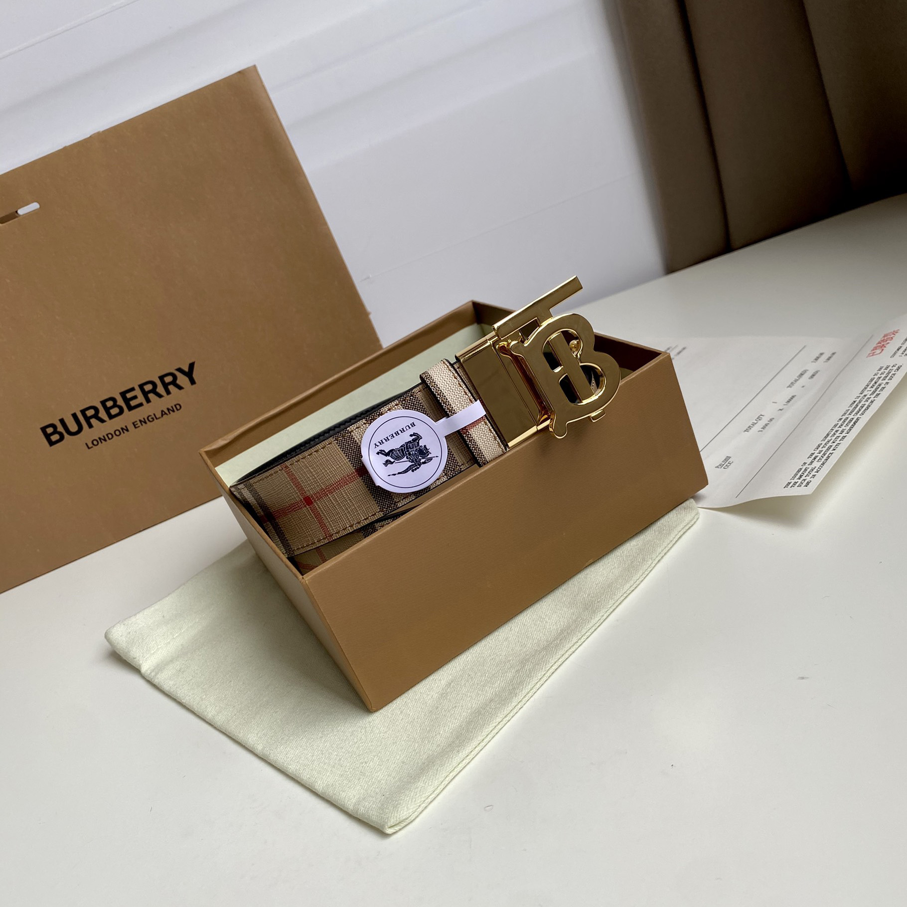 Burberry TB Monogram Vintage Check Bel—35mm - PerfectKickZ
