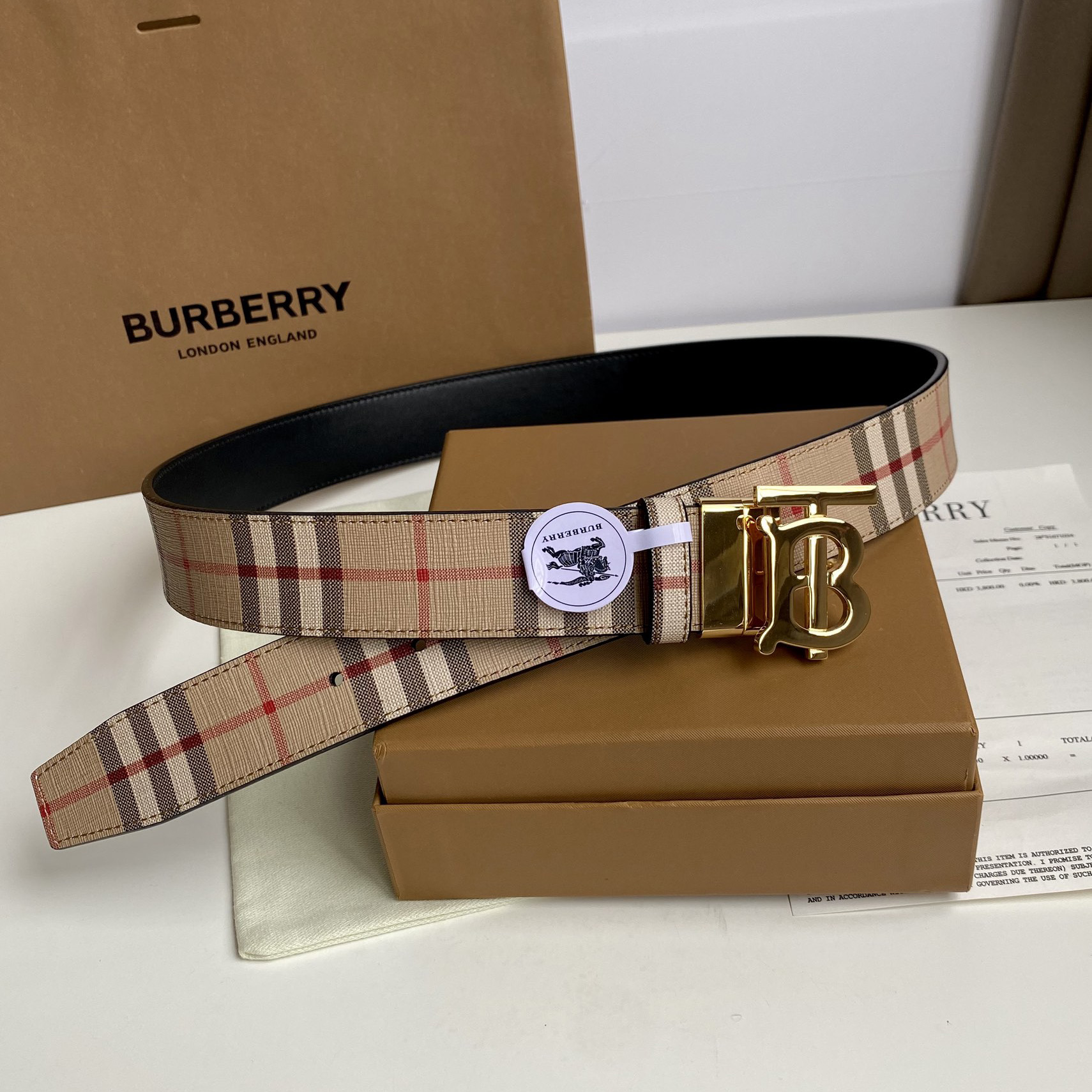 Burberry TB Monogram Vintage Check Bel—35mm - PerfectKickZ