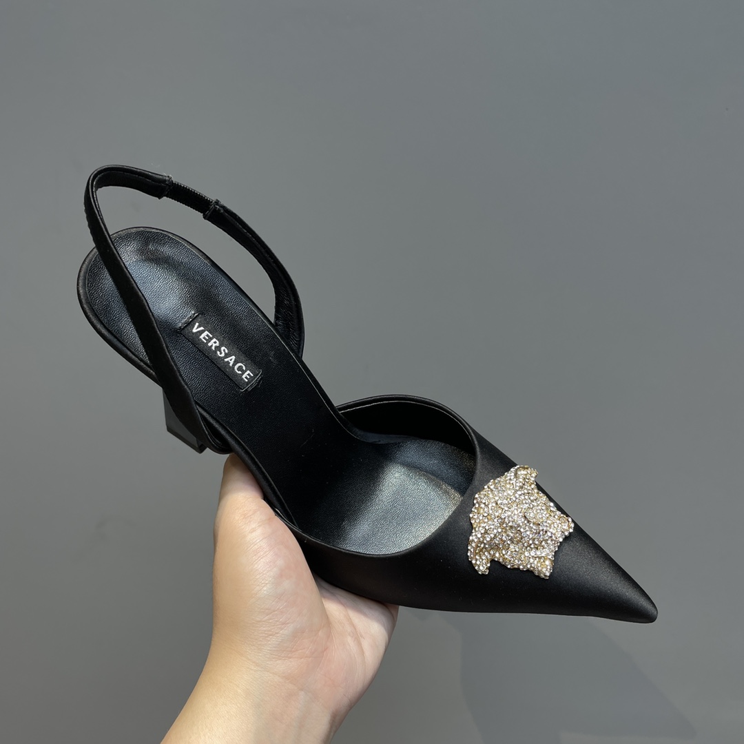 Versace Crystal La Medusa Satin Sling-Back Pumps - PerfectKickZ