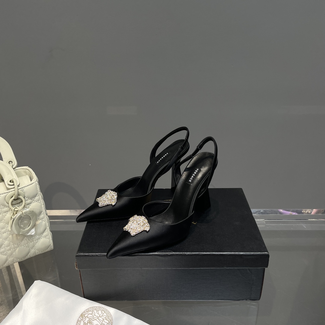 Versace Crystal La Medusa Satin Sling-Back Pumps - PerfectKickZ
