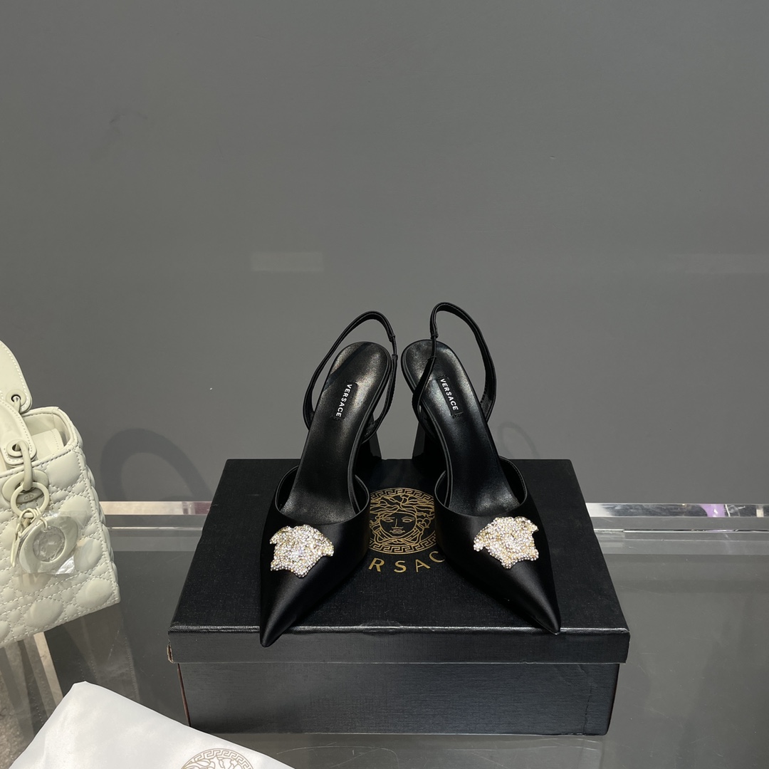 Versace Crystal La Medusa Satin Sling-Back Pumps - PerfectKickZ