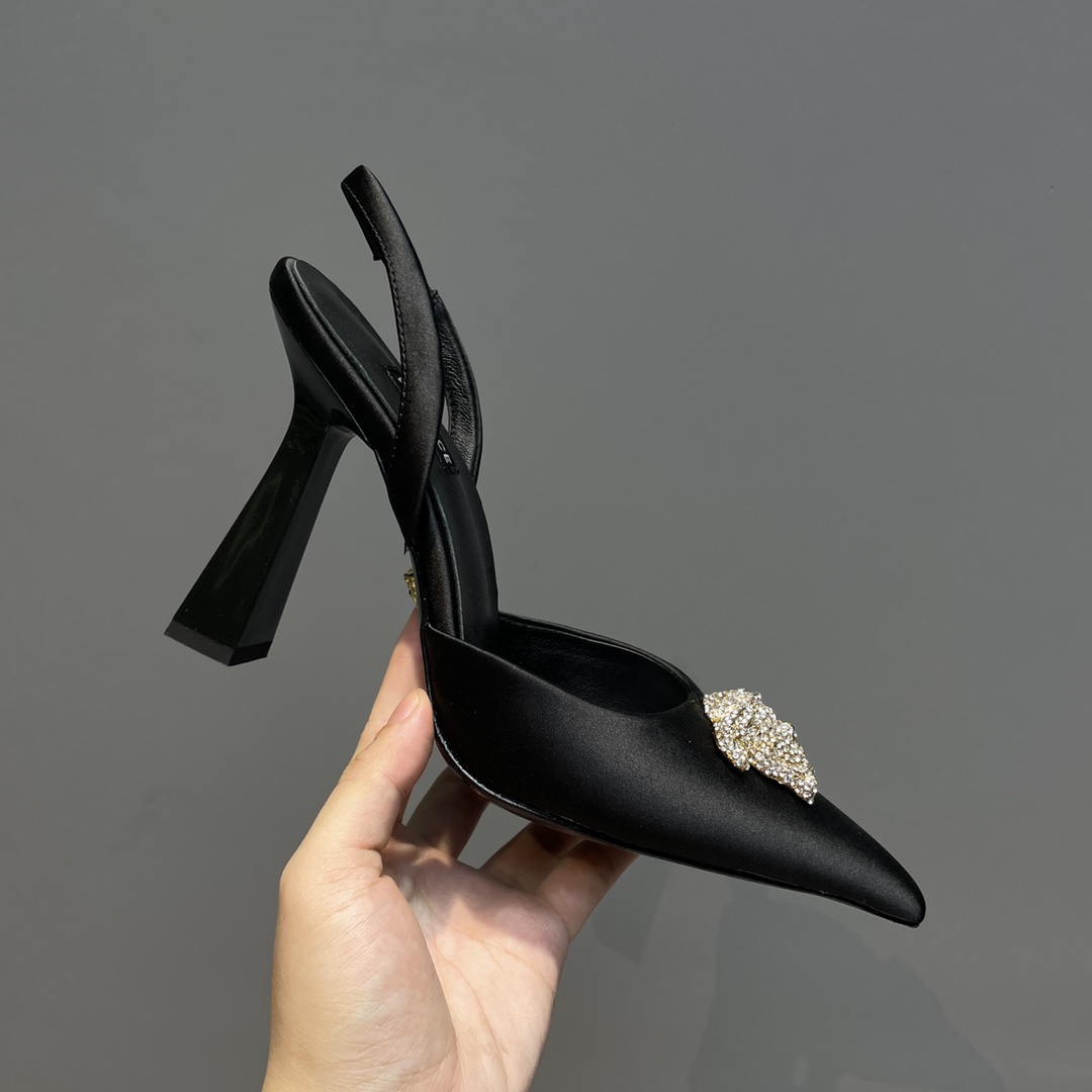Versace Crystal La Medusa Satin Sling-Back Pumps - PerfectKickZ