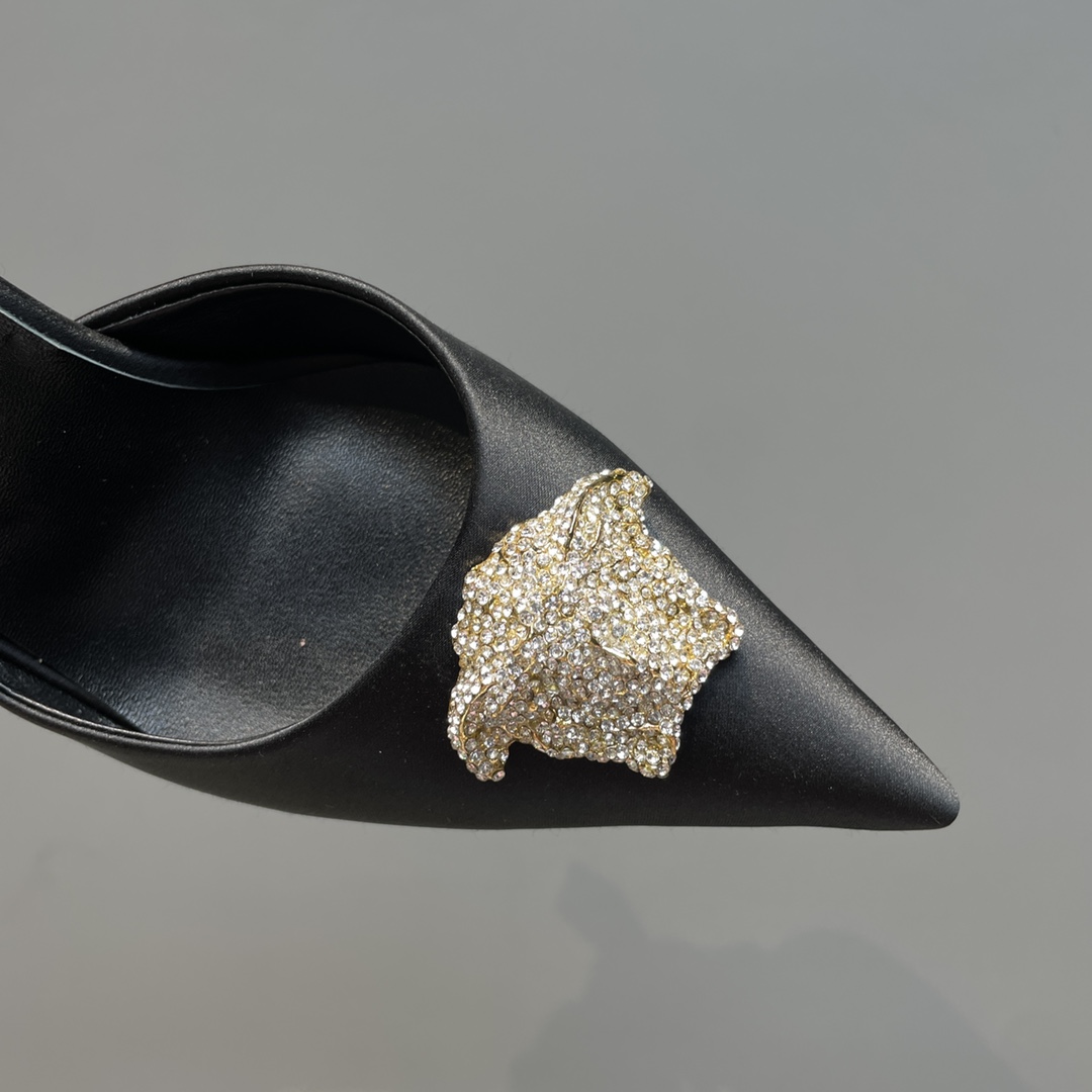 Versace Crystal La Medusa Satin Sling-Back Pumps - PerfectKickZ