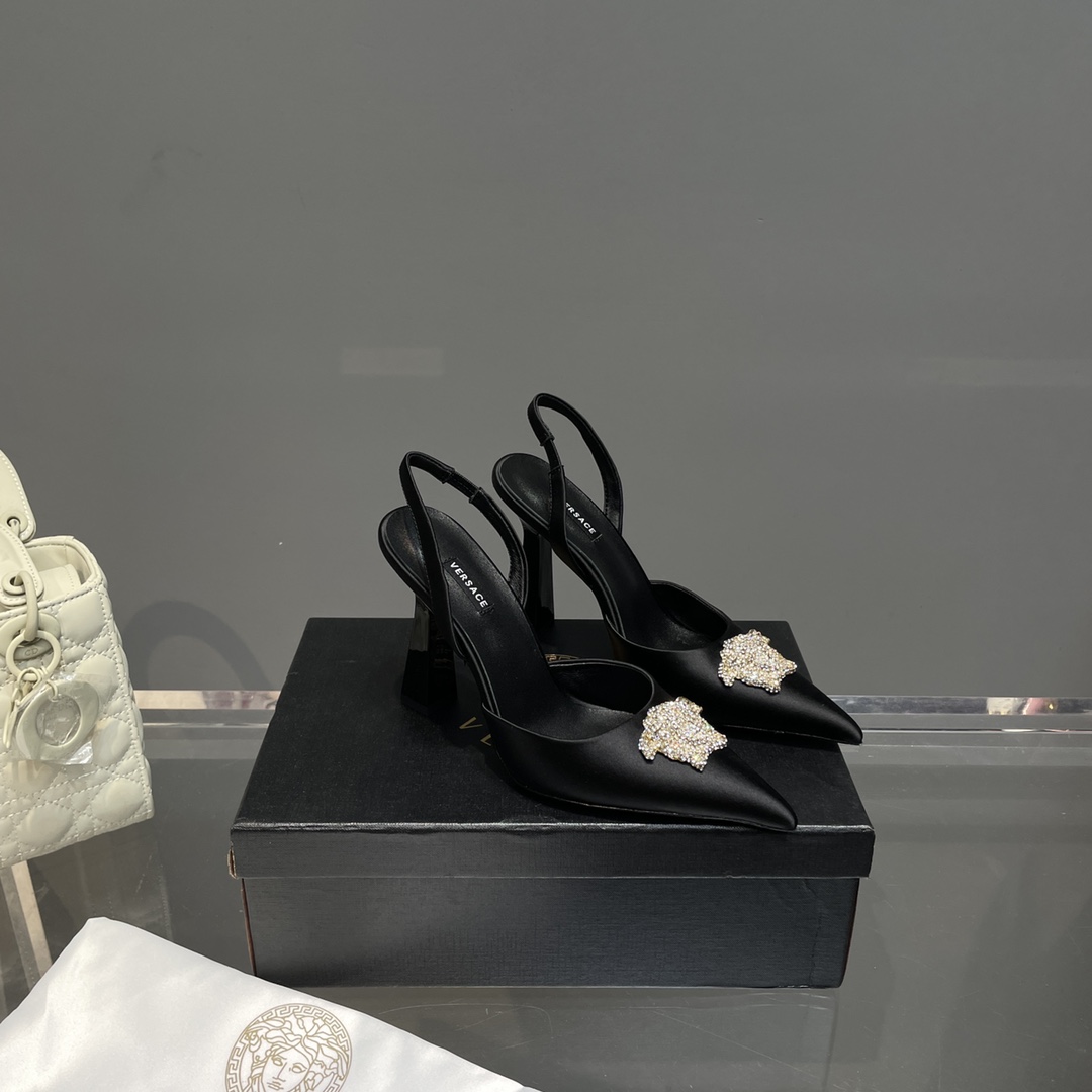 Versace Crystal La Medusa Satin Sling-Back Pumps - PerfectKickZ