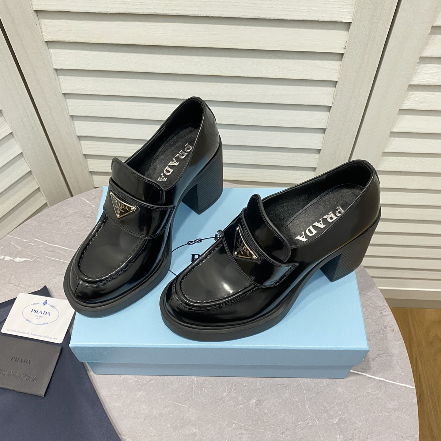 Prada Chocolate High-Heeled Brushed Leather Loafers   - PerfectKickZ