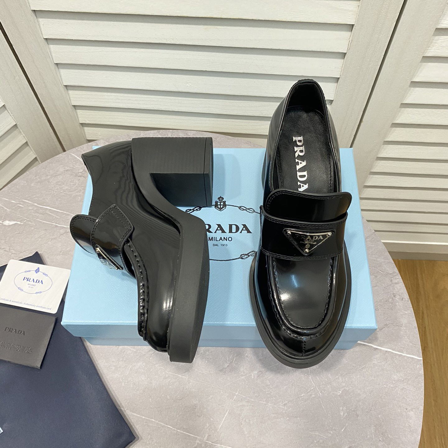 Prada Chocolate High-Heeled Brushed Leather Loafers   - PerfectKickZ