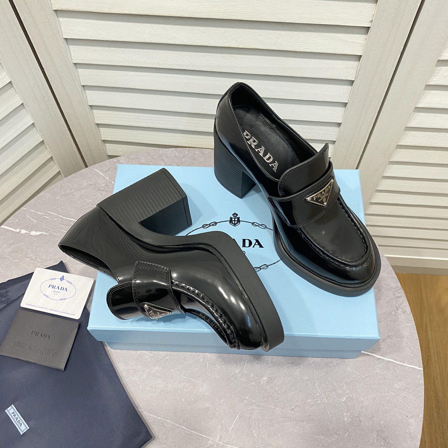Prada Chocolate High-Heeled Brushed Leather Loafers   - PerfectKickZ