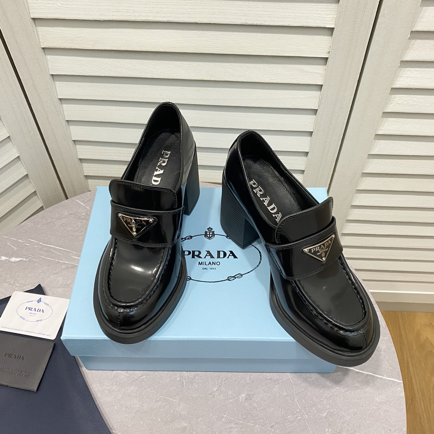 Prada Chocolate High-Heeled Brushed Leather Loafers   - PerfectKickZ