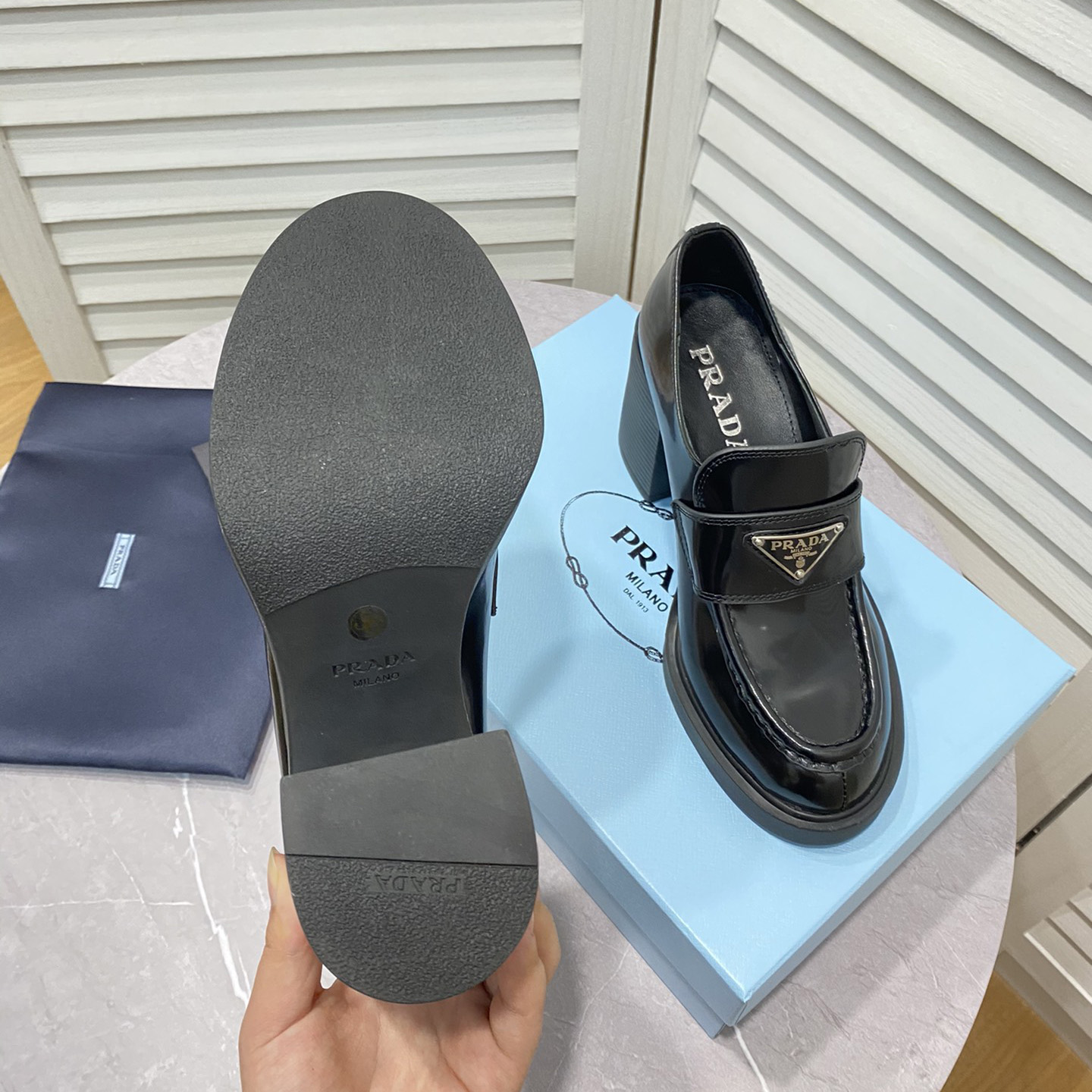 Prada Chocolate High-Heeled Brushed Leather Loafers   - PerfectKickZ