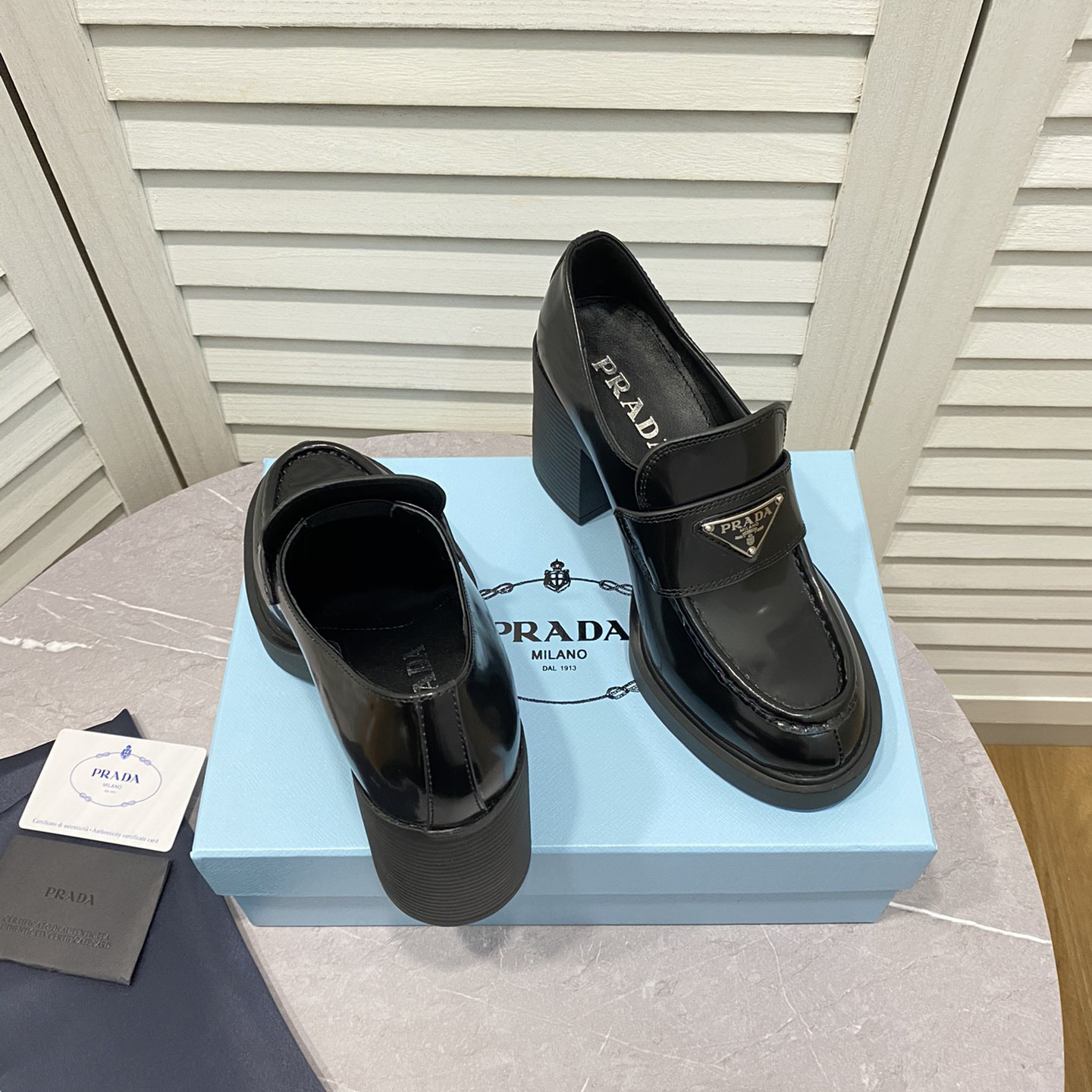 Prada Chocolate High-Heeled Brushed Leather Loafers   - PerfectKickZ
