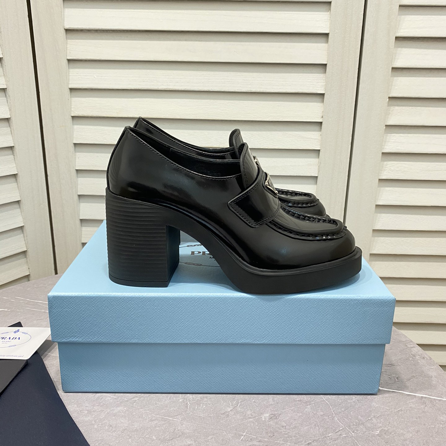 Prada Chocolate High-Heeled Brushed Leather Loafers   - PerfectKickZ
