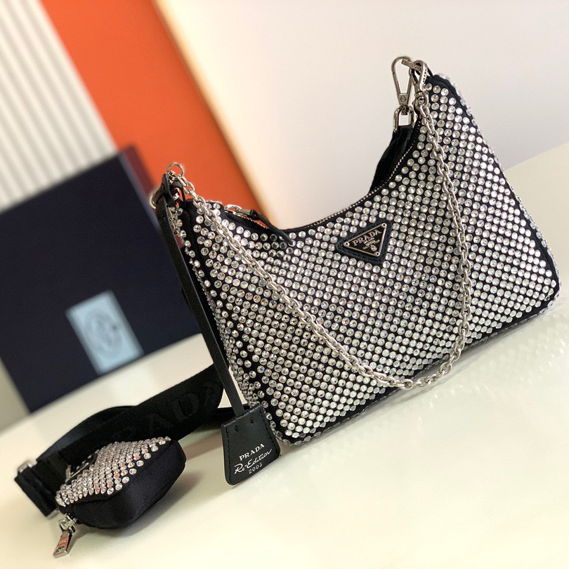 Prada Re-Edition 2005 Satin Bag With Crystals(22-16-6CM) - PerfectKickZ