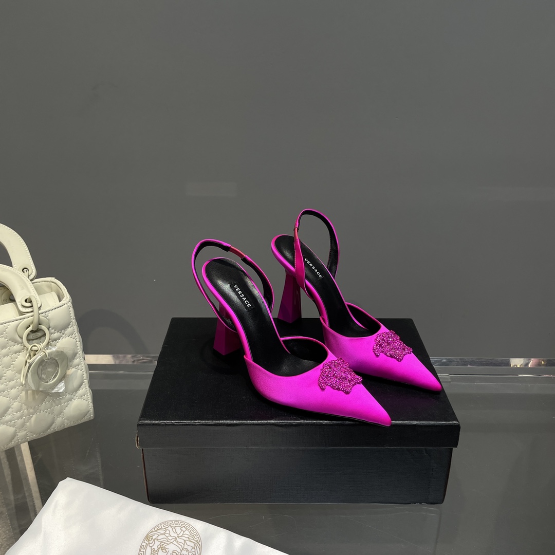 Versace Crystal La Medusa Satin Sling-Back Pumps - PerfectKickZ