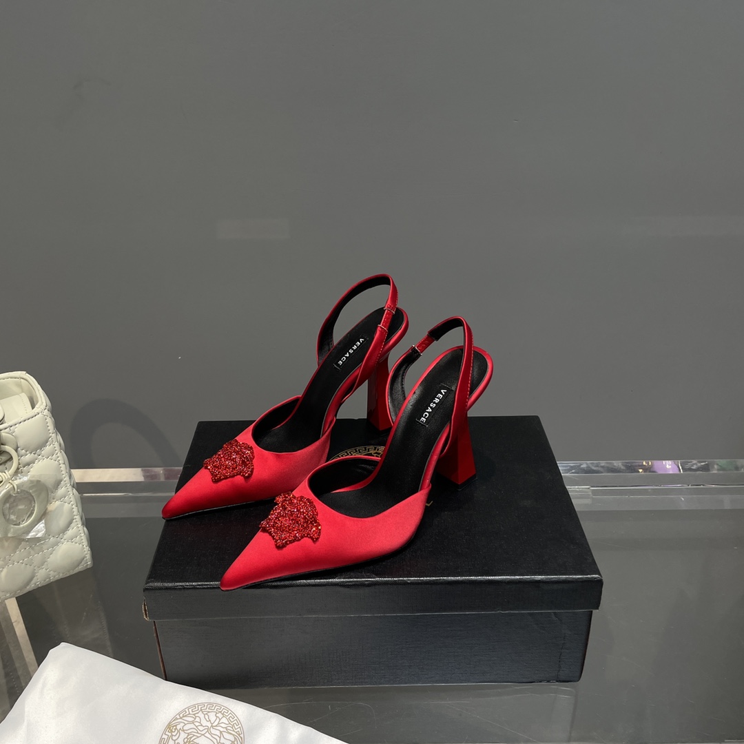 Versace Crystal La Medusa Satin Sling-Back Pumps - PerfectKickZ