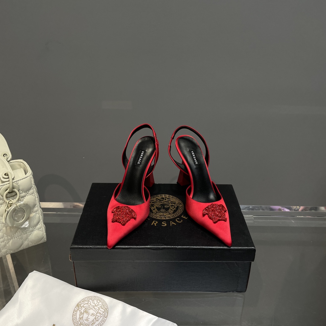Versace Crystal La Medusa Satin Sling-Back Pumps - PerfectKickZ
