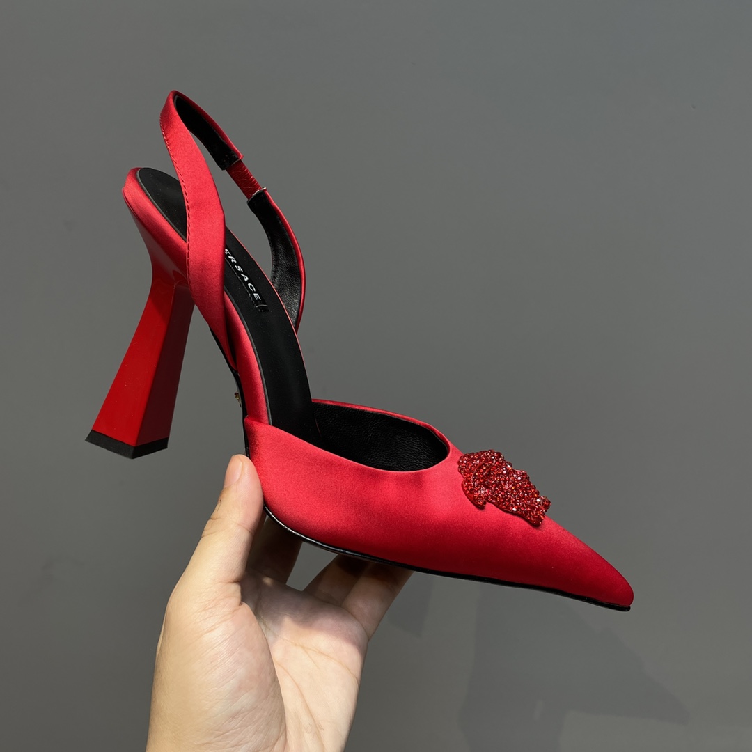 Versace Crystal La Medusa Satin Sling-Back Pumps - PerfectKickZ