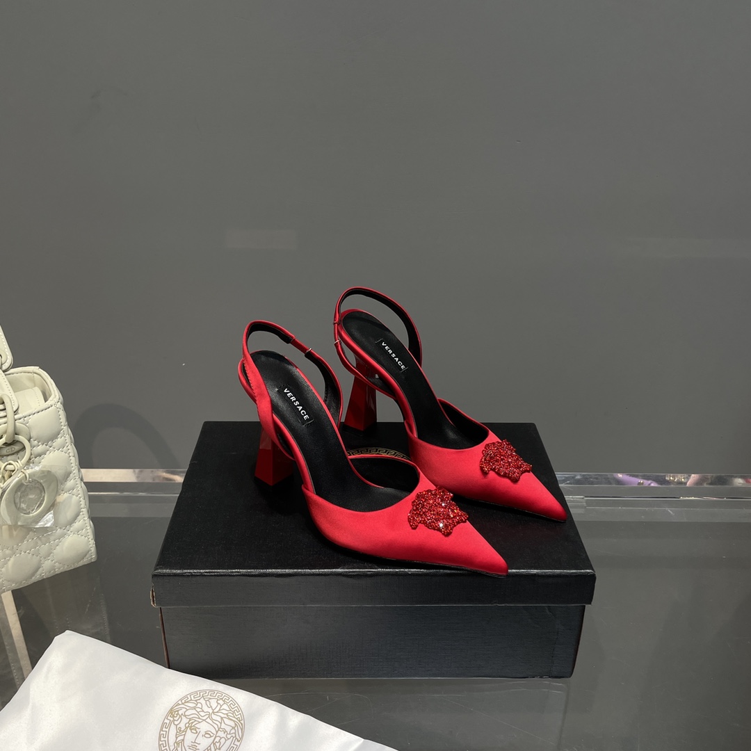 Versace Crystal La Medusa Satin Sling-Back Pumps - PerfectKickZ