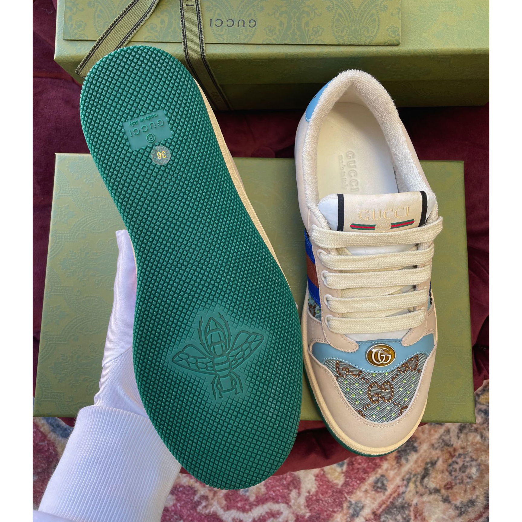 Gucci Women's Screener Sneaker With Crystals - PerfectKickZ