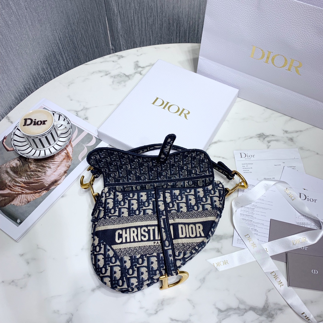 Dior Blue Dior Oblique Jacquard Saddle Bag(25.5-20.5-7cm) - PerfectKickZ