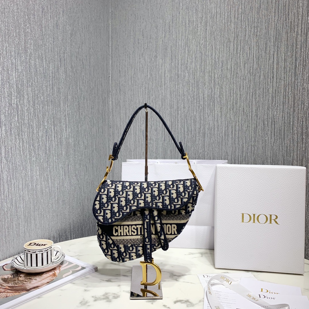 Dior Blue Dior Oblique Jacquard Saddle Bag(25.5-20.5-7cm) - PerfectKickZ