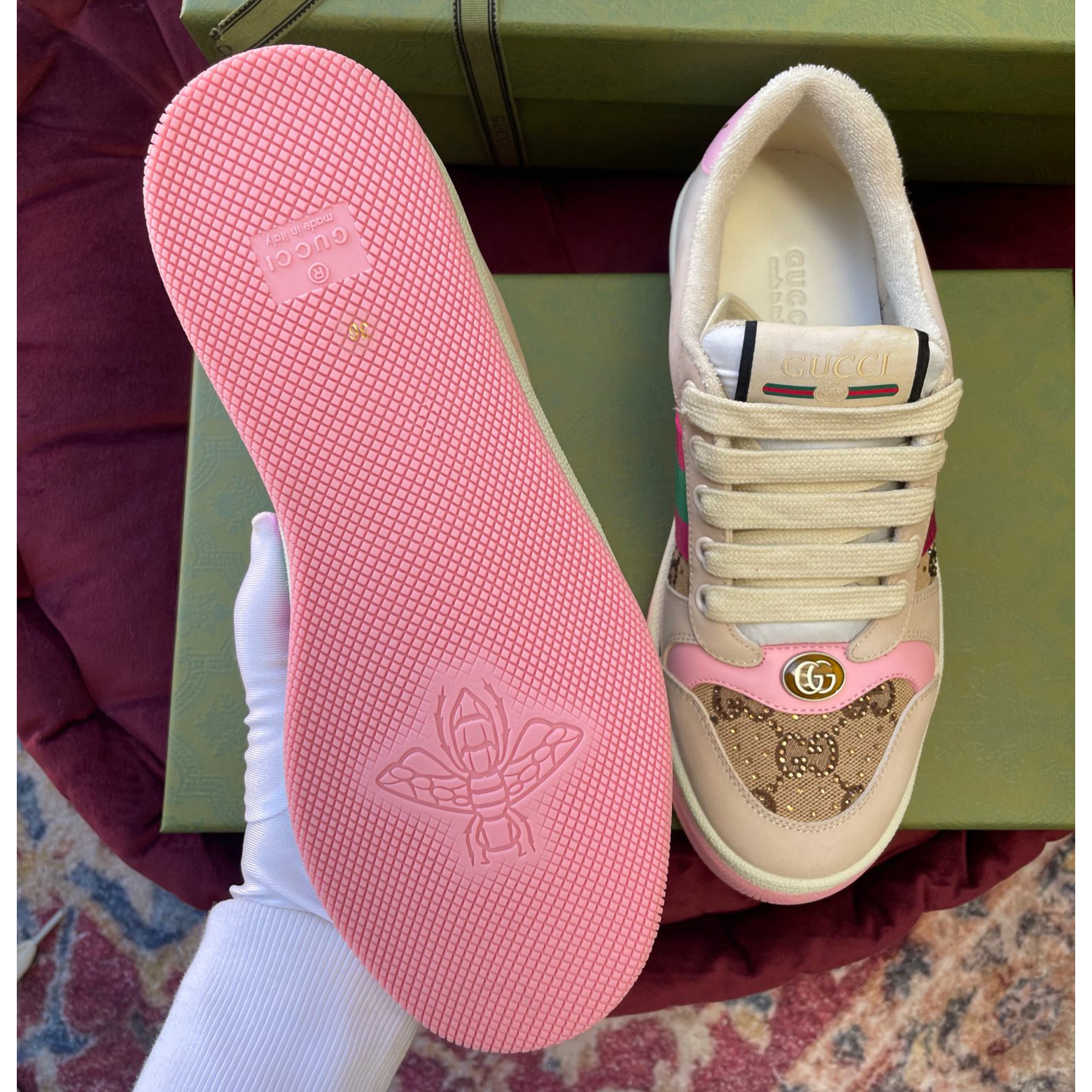 Gucci Women's Screener Sneaker With Crystals - 
