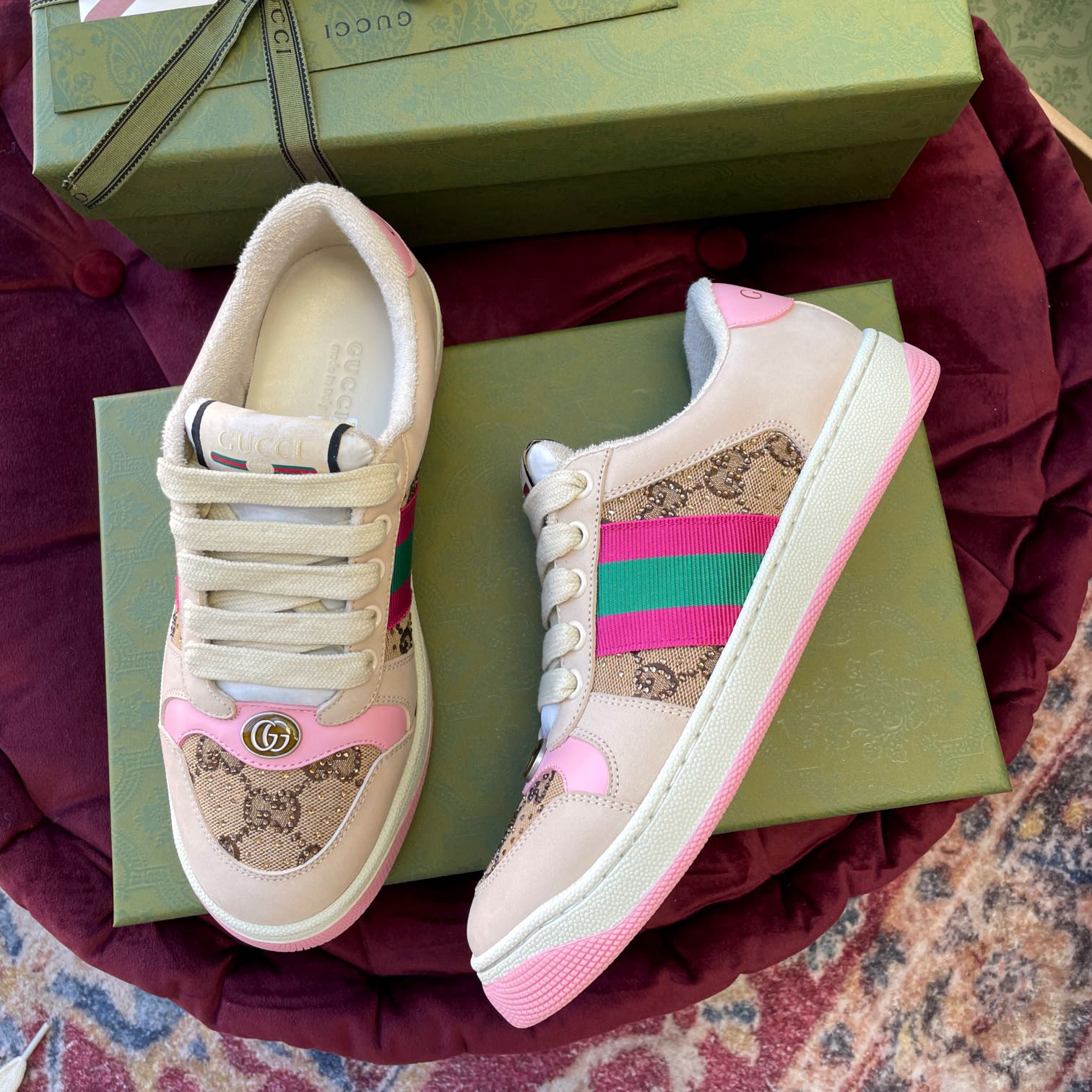 Gucci Women's Screener Sneaker With Crystals - PerfectKickZ