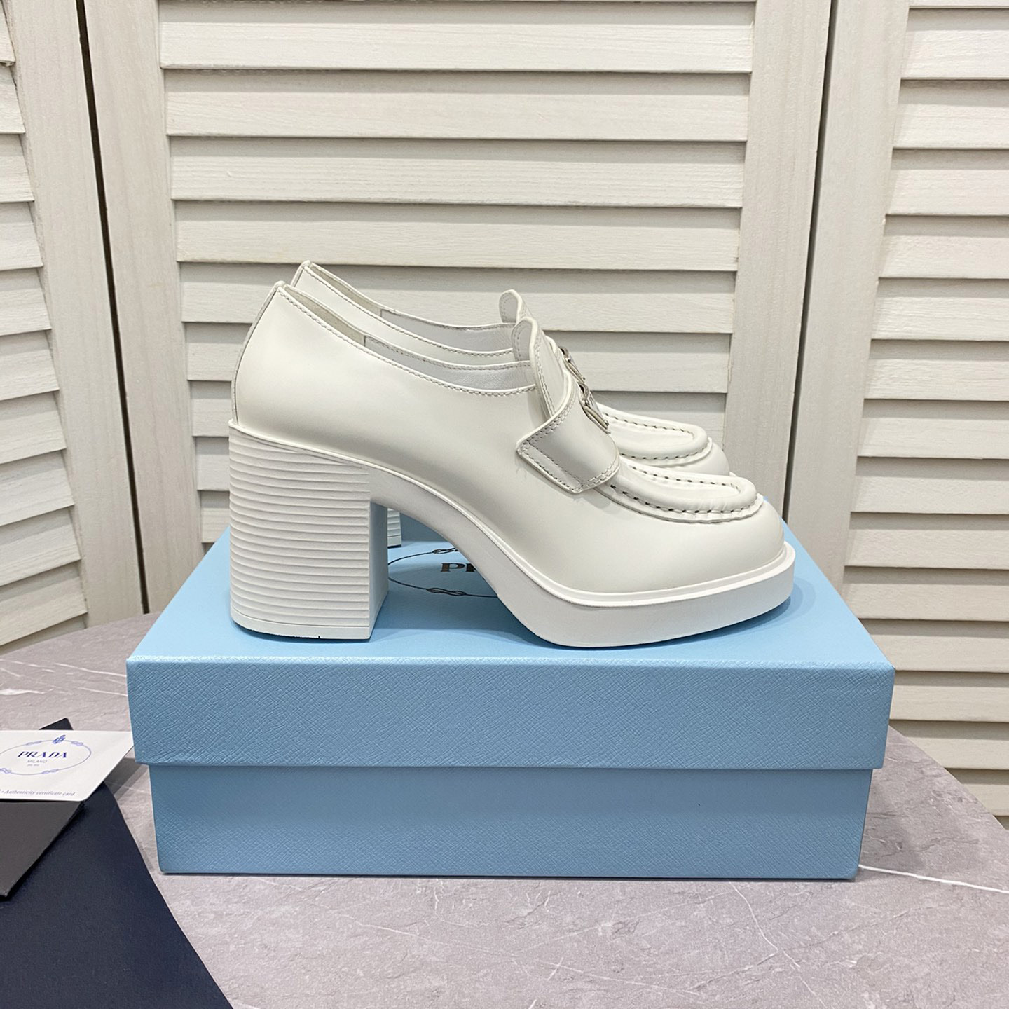 Prada Chocolate High-Heeled Brushed Leather Loafers   - PerfectKickZ