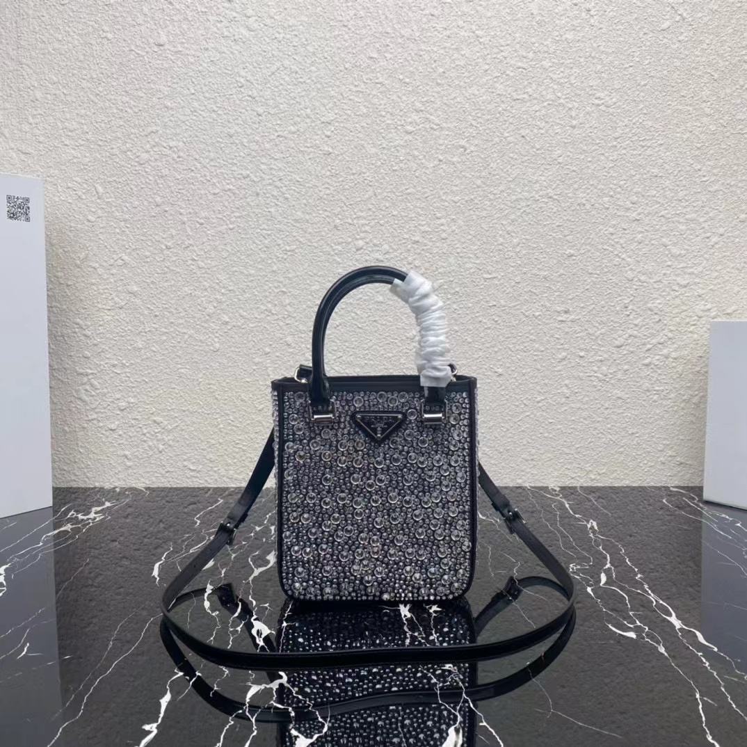 Prada Small Crystal-Studded Satin Tote Bag(17.5-15-5cm) - PerfectKickZ