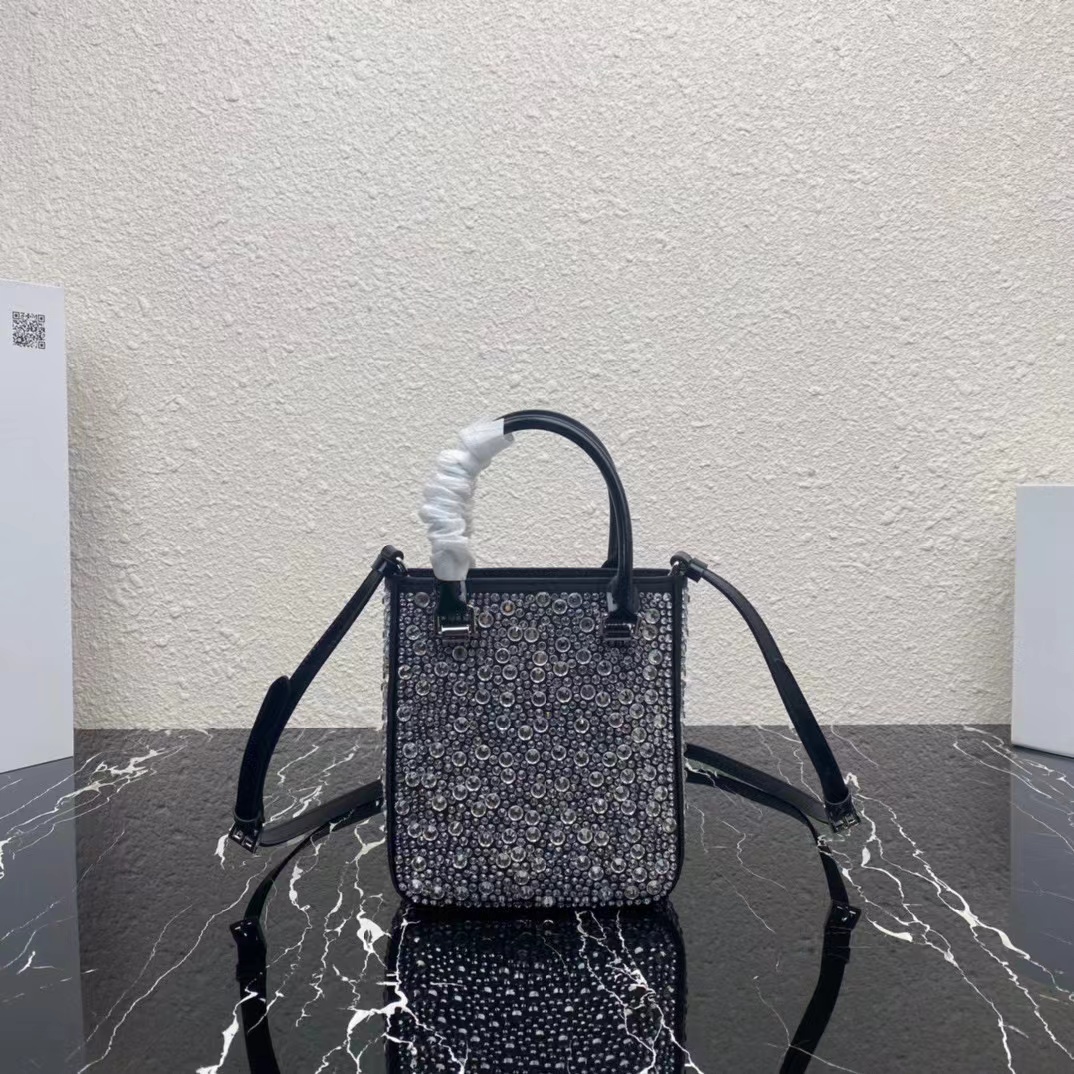 Prada Small Crystal-Studded Satin Tote Bag(17.5-15-5cm) - PerfectKickZ