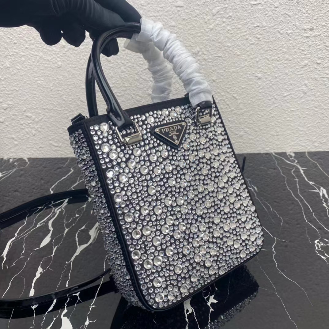 Prada Small Crystal-Studded Satin Tote Bag(17.5-15-5cm) - PerfectKickZ