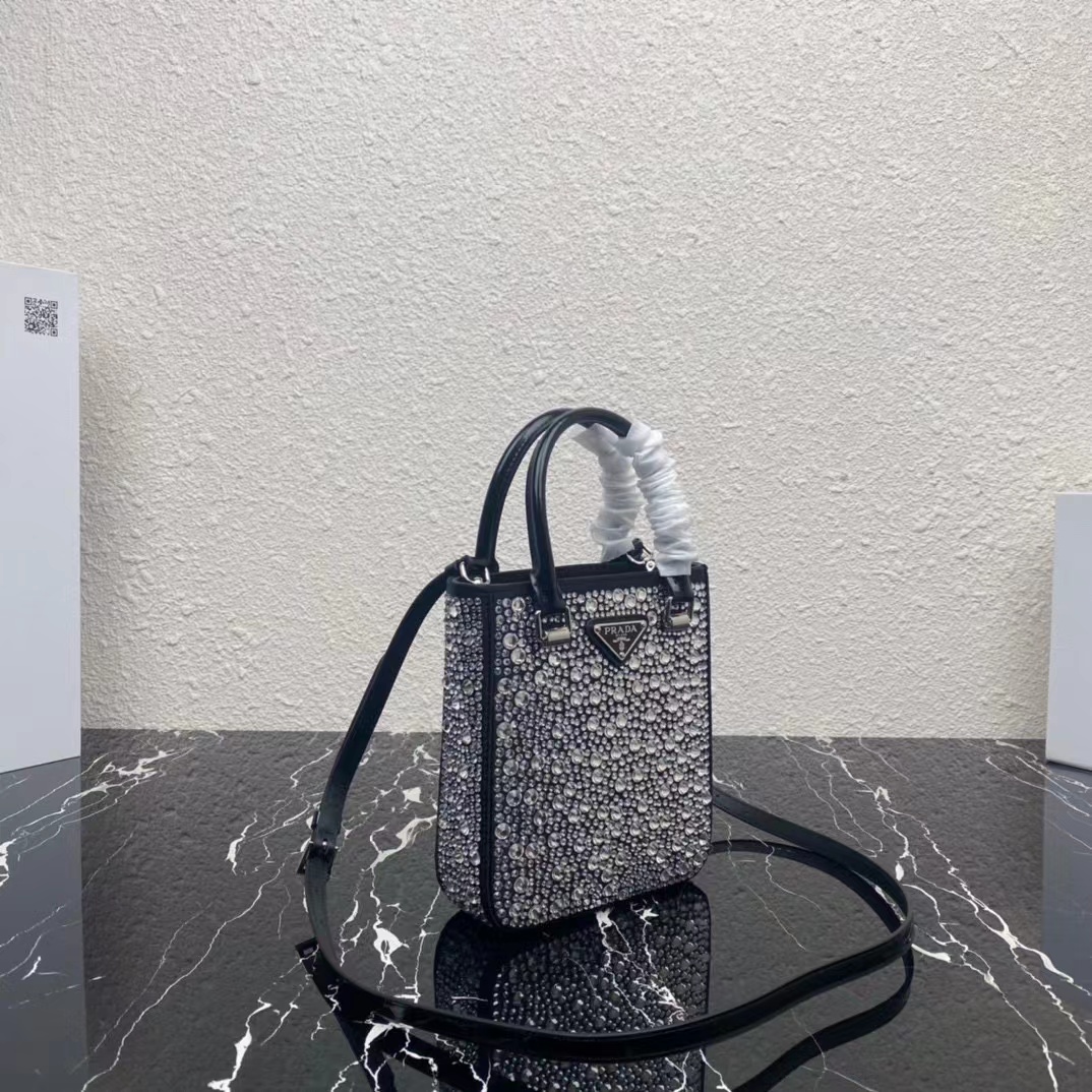 Prada Small Crystal-Studded Satin Tote Bag(17.5-15-5cm) - PerfectKickZ