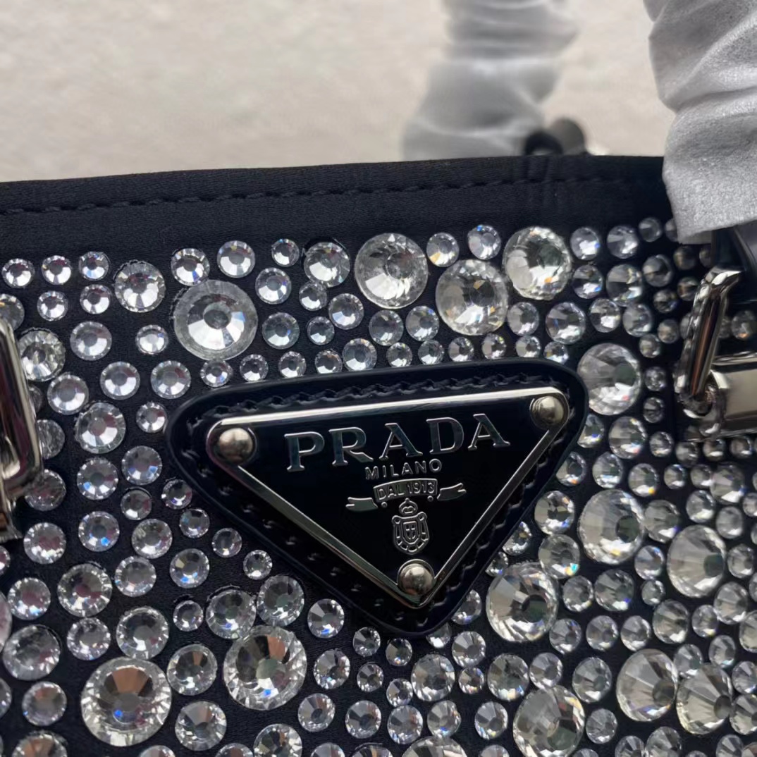Prada Small Crystal-Studded Satin Tote Bag(17.5-15-5cm) - PerfectKickZ