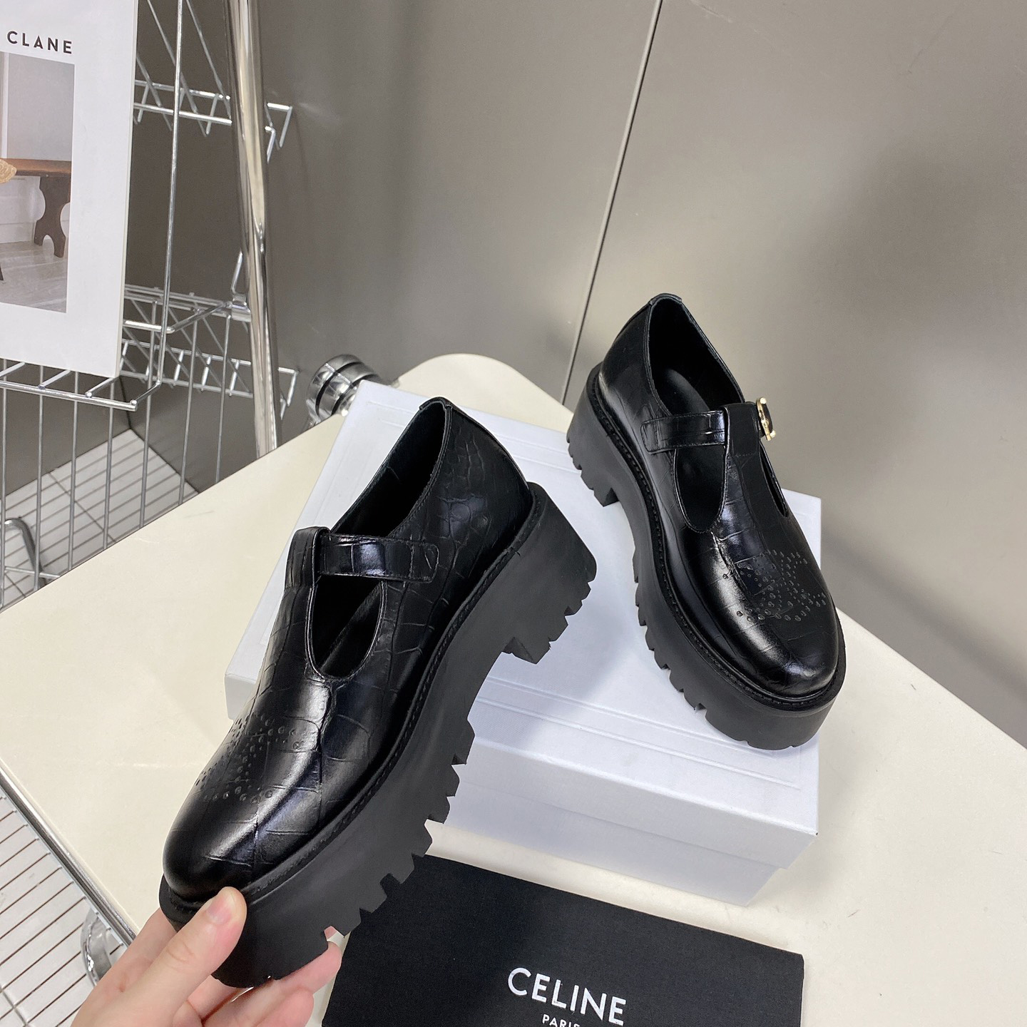 Celine Bulky Triomphe Perforated Babies In Crocodile Stamped Calfskin - PerfectKickZ