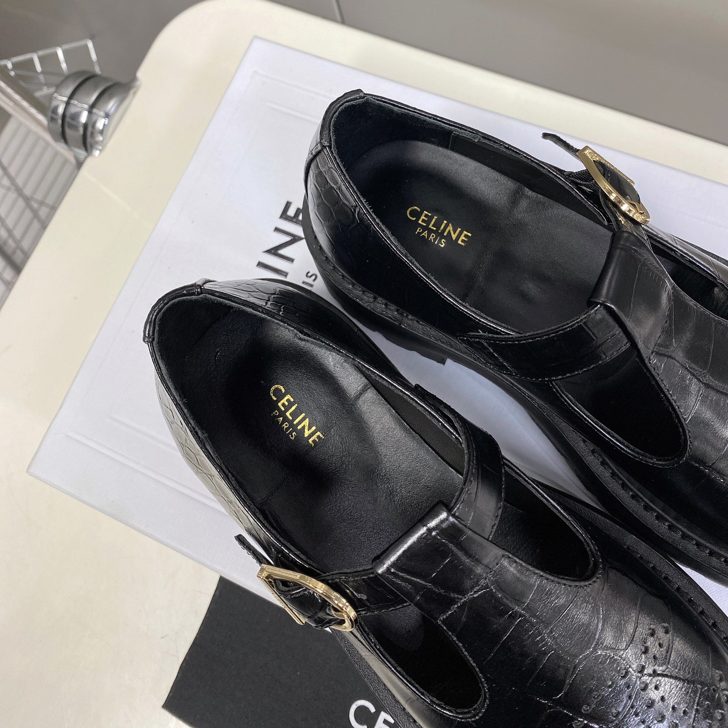 Celine Bulky Triomphe Perforated Babies In Crocodile Stamped Calfskin - PerfectKickZ