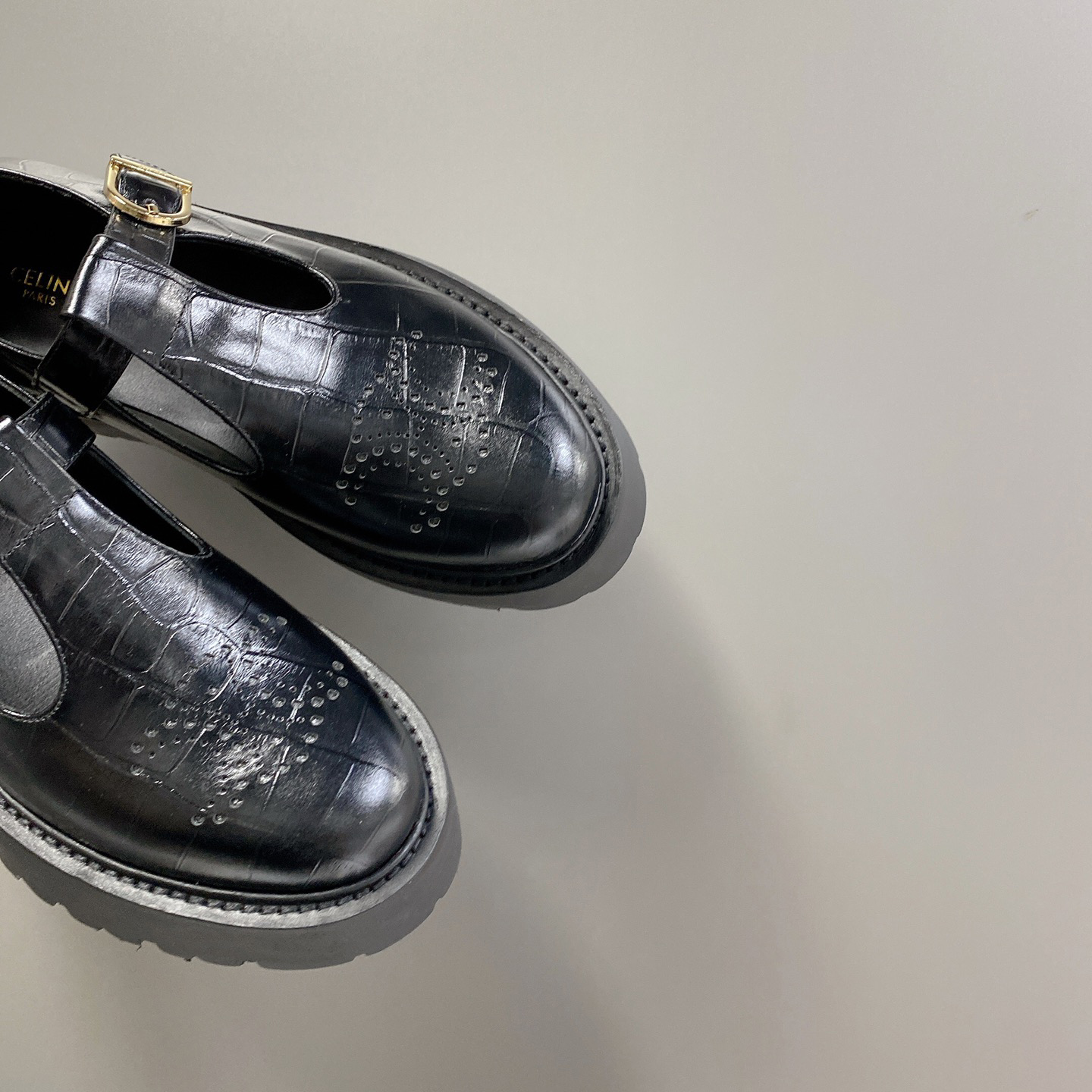 Celine Bulky Triomphe Perforated Babies In Crocodile Stamped Calfskin - PerfectKickZ