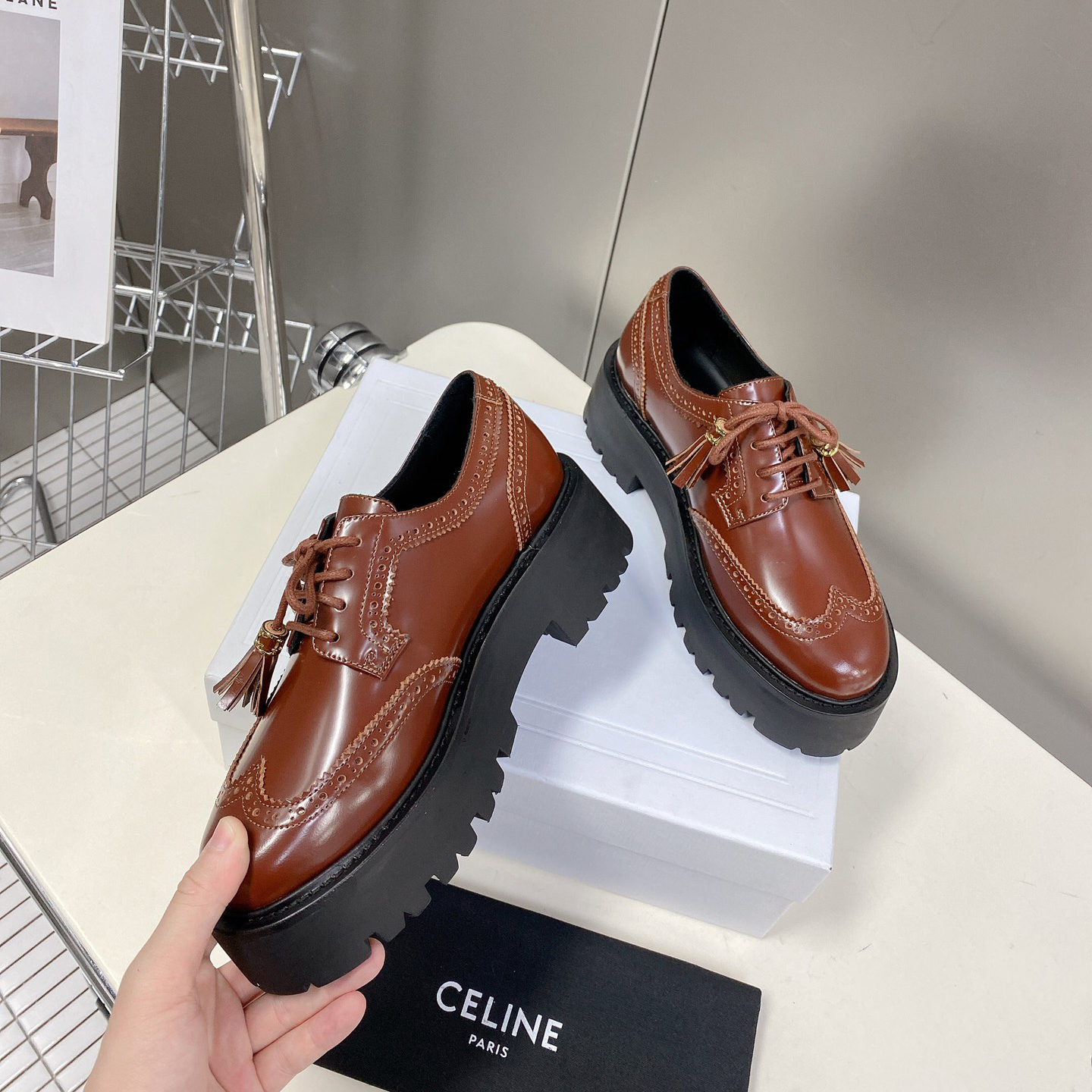 Celine Bulky Brogue Derby In Polished Bull - PerfectKickZ