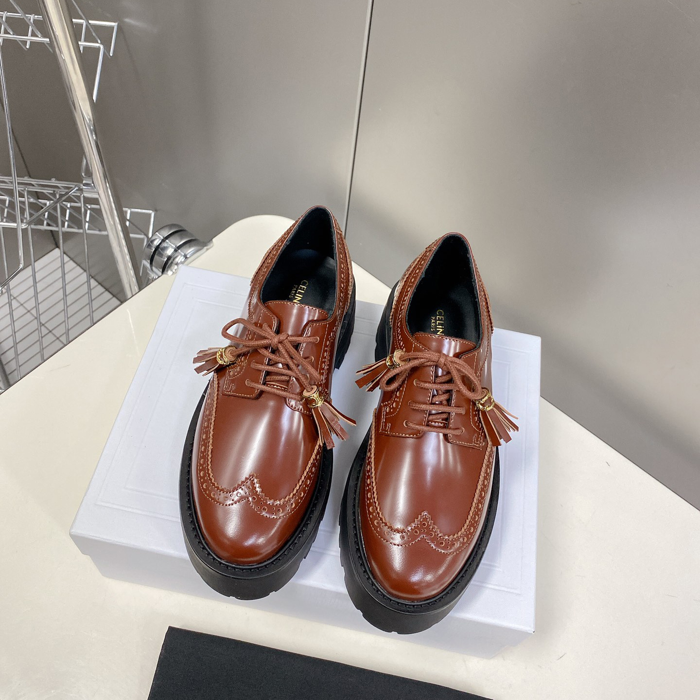 Celine Bulky Brogue Derby In Polished Bull - PerfectKickZ
