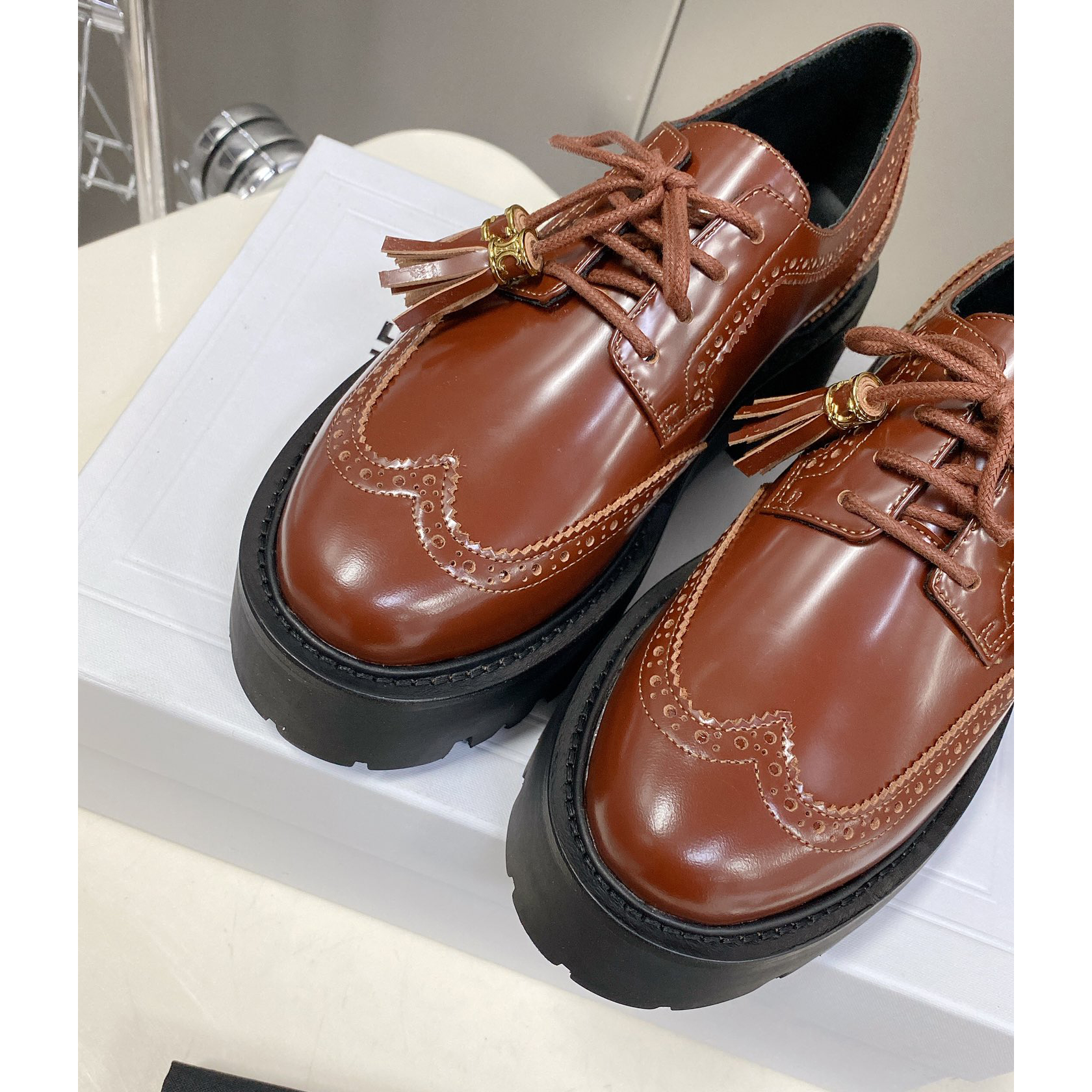 Celine Bulky Brogue Derby In Polished Bull - PerfectKickZ