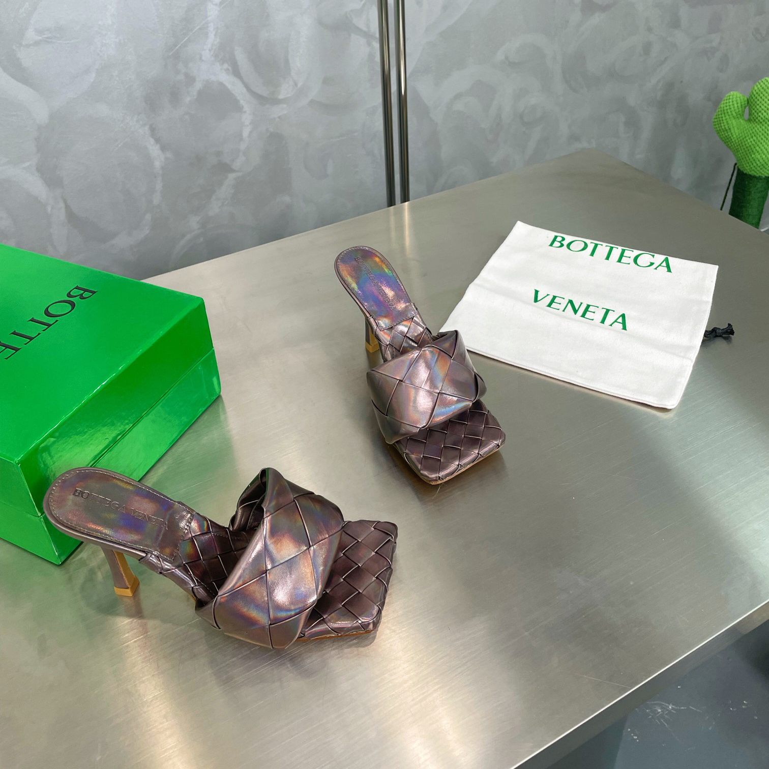 Bottega Veneta  Intreccio Metallized Leather Mules - PerfectKickZ