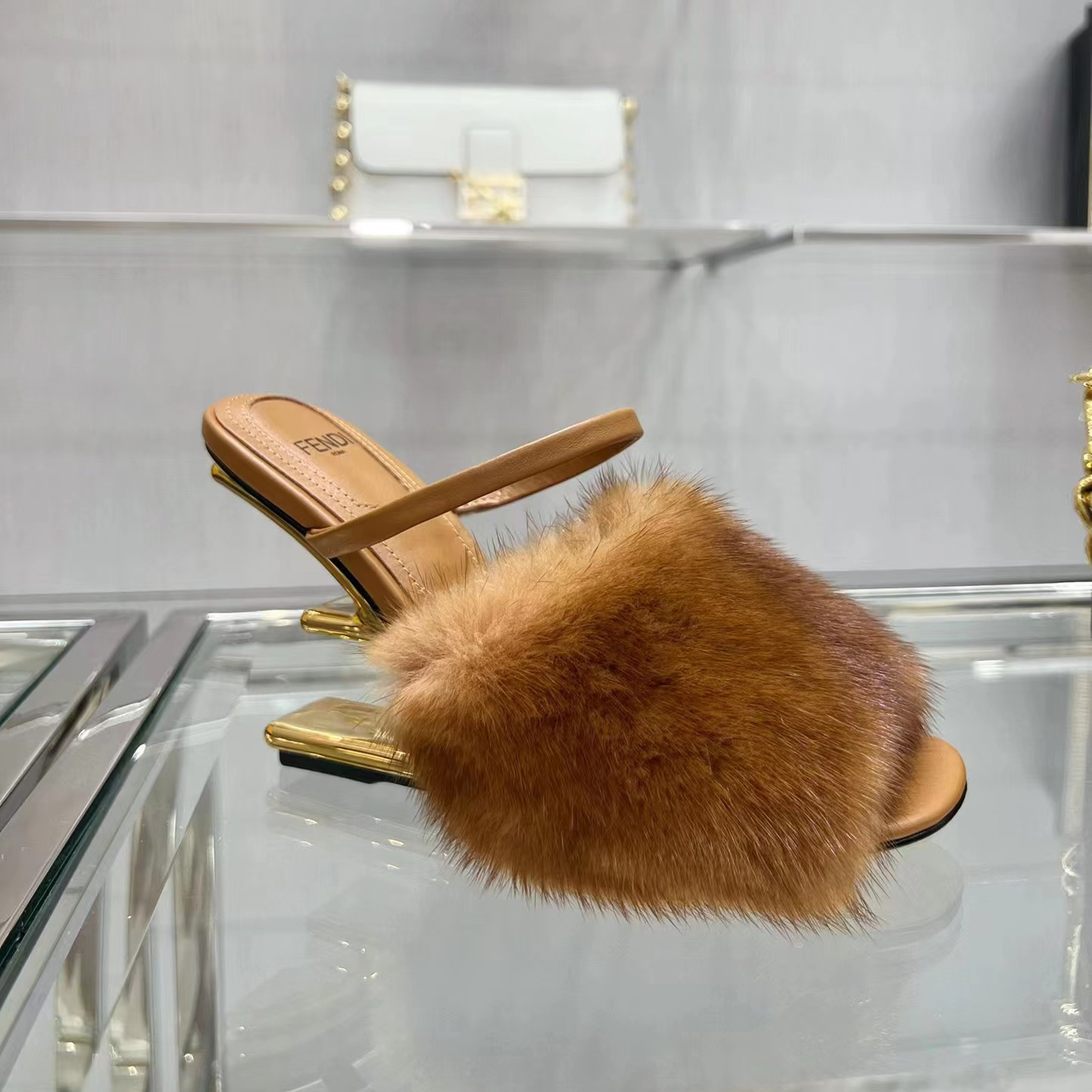Fendi First Brown Mink High-Heeled Sandals - PerfectKickZ